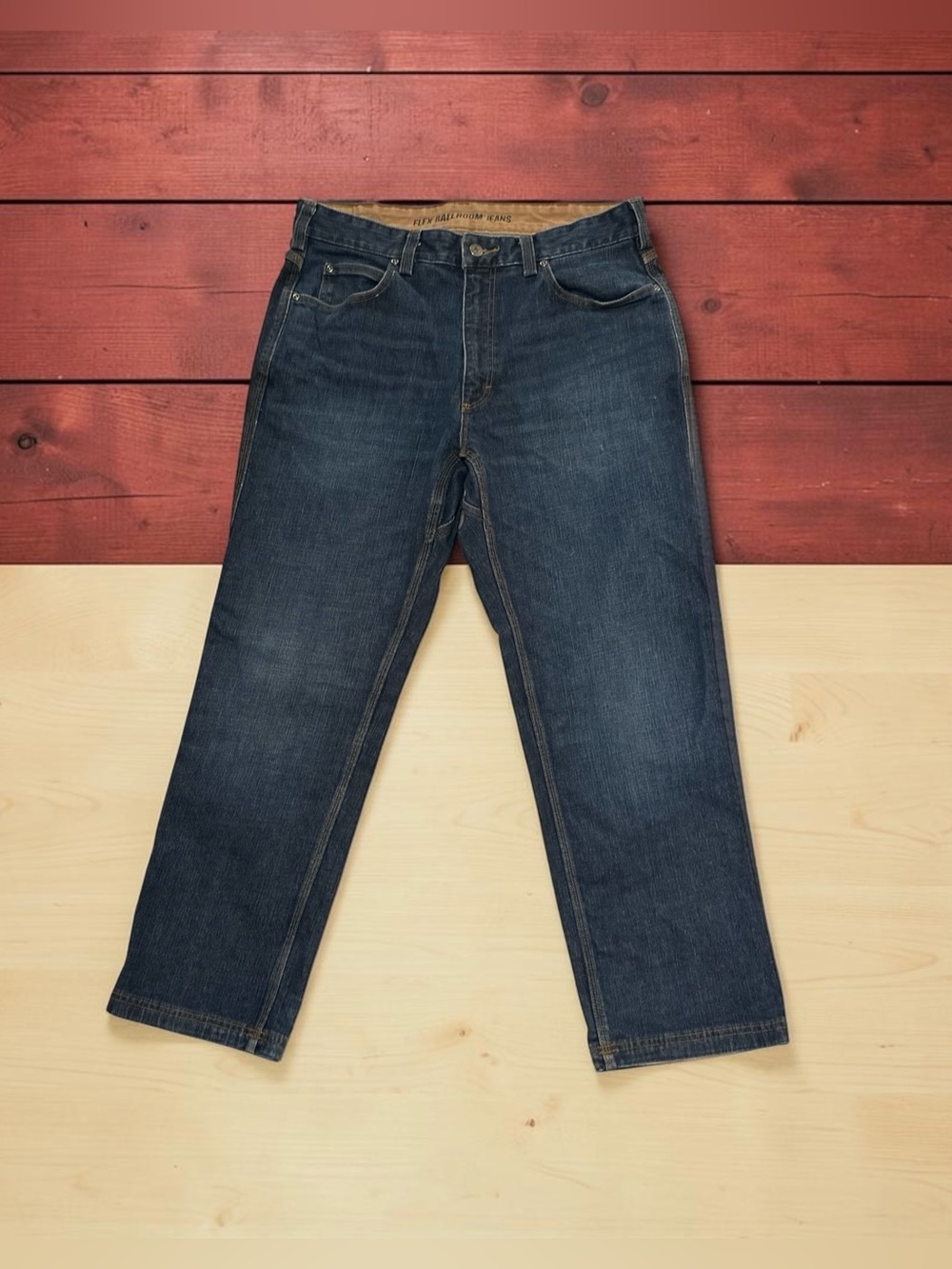 Duluth Trading Co Flex Ballroom Jeans Mens 36 X 30 Blue Distressed Durable Denim